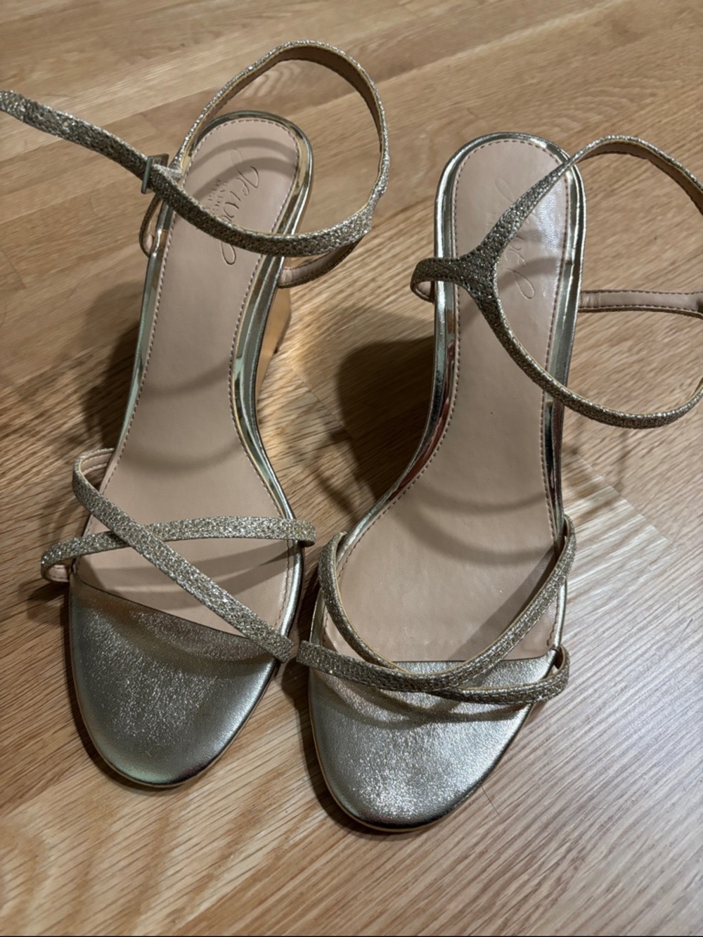 SUMMER CLOSE OUT SALE! Jewel Badgley Mischka Metallic Gold Heeled Sandals